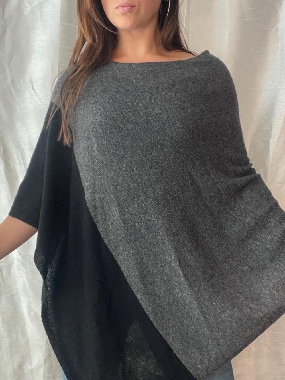 Celeste Poncho Small Gray Black Wool Cashmere Lagenlook Old Money Quiet Luxury
